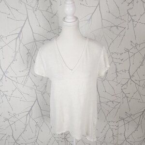 Michael Michael Kors White 100% Linen V-Neck Top